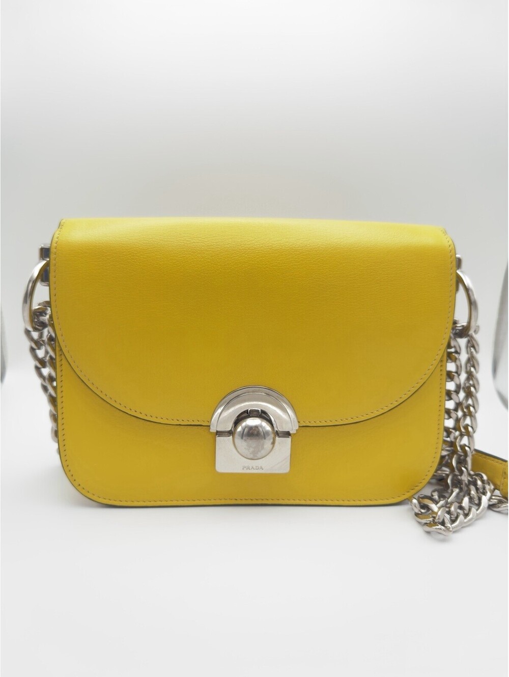 Authentic Prada Glace Calfskin Arcade Crossbody Bag Yellow COA